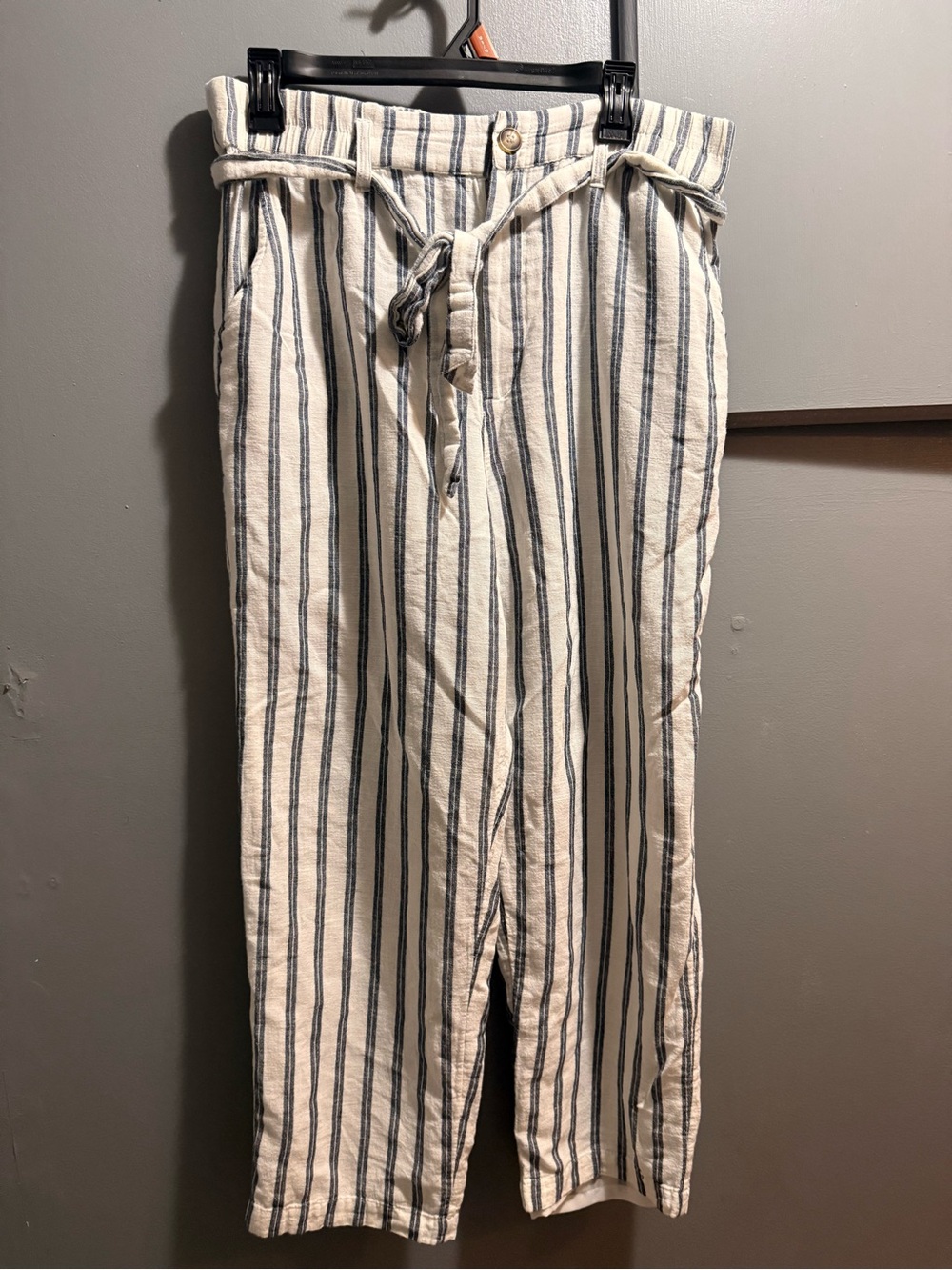 American Eagle Outfitters Cream and Blue Striped Wide Leg Pants